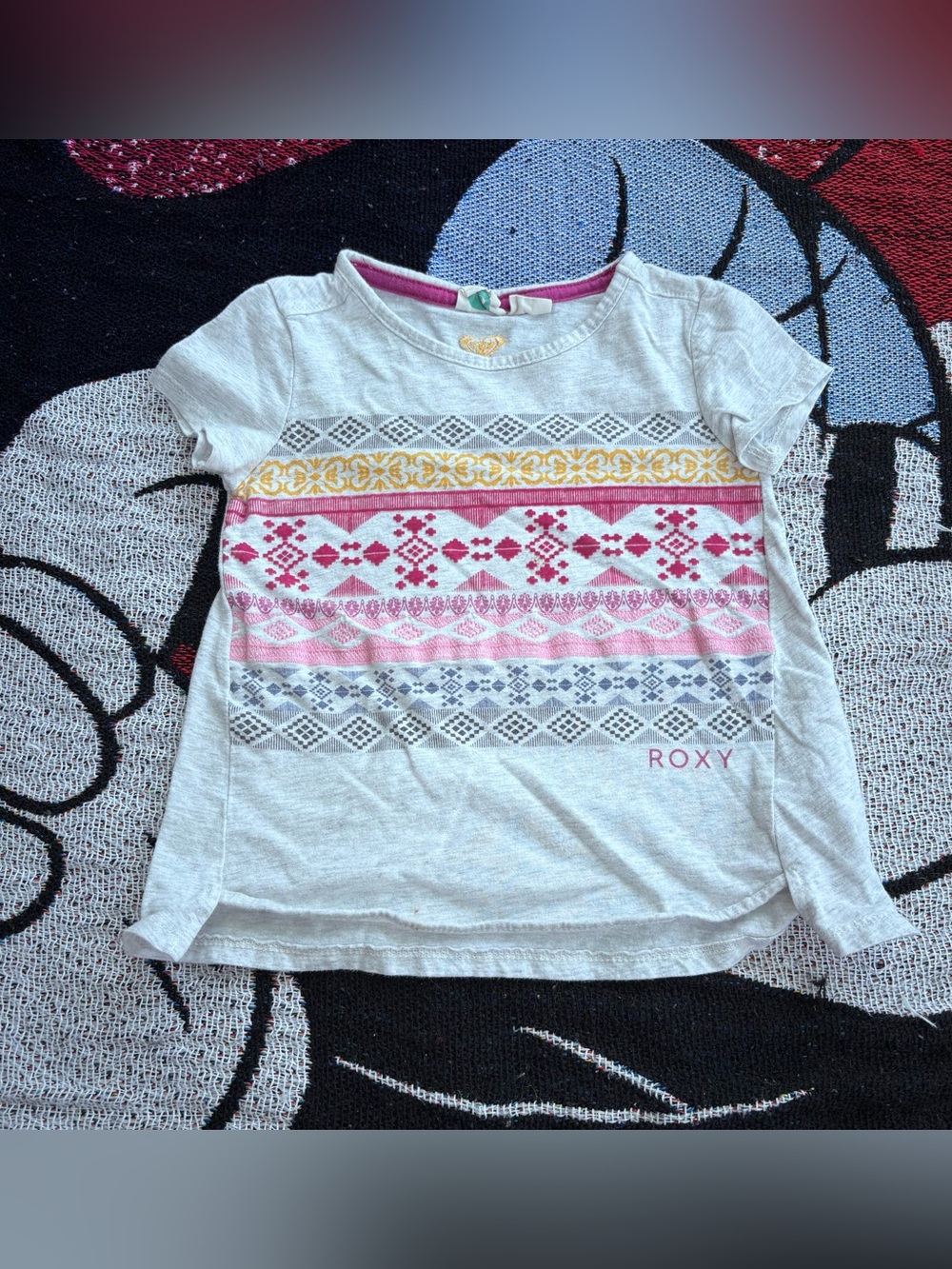 ROXY GRAY MULTICOLOR EMBROIDERED GRAPHIC PRINT T SHIRT SIZE 4